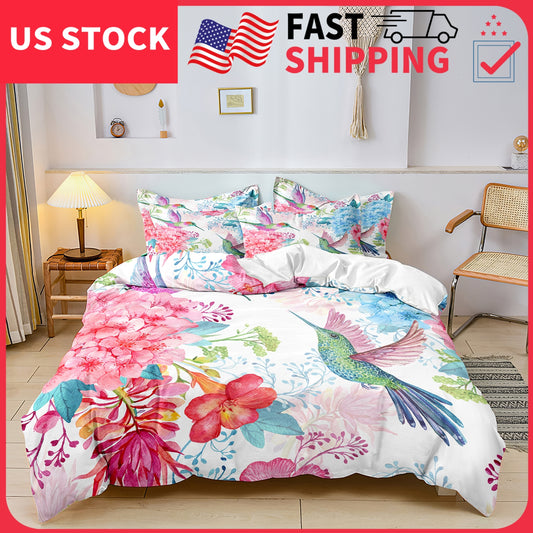 3Pcs Floral Bird Duvet Cover Bedding Set