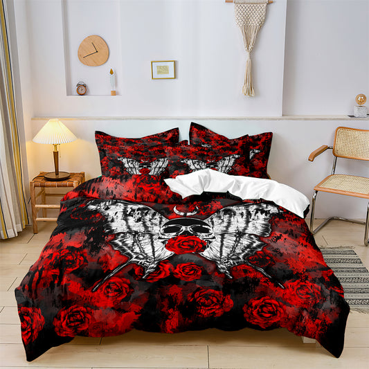 Moth Skull Rose Printed Quilt/Duvet Cover Bedding Set