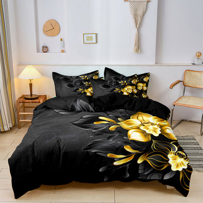 Golden Flower Printed Quilt/Duvet Cover Bedding Set