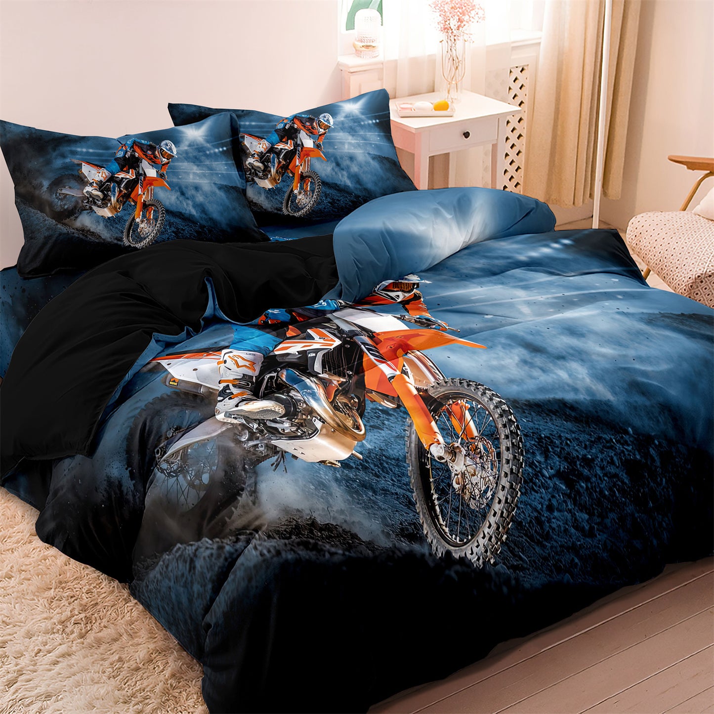 Motorcycle Off-road Printed Quilt/Duvet Cover Bedding Set