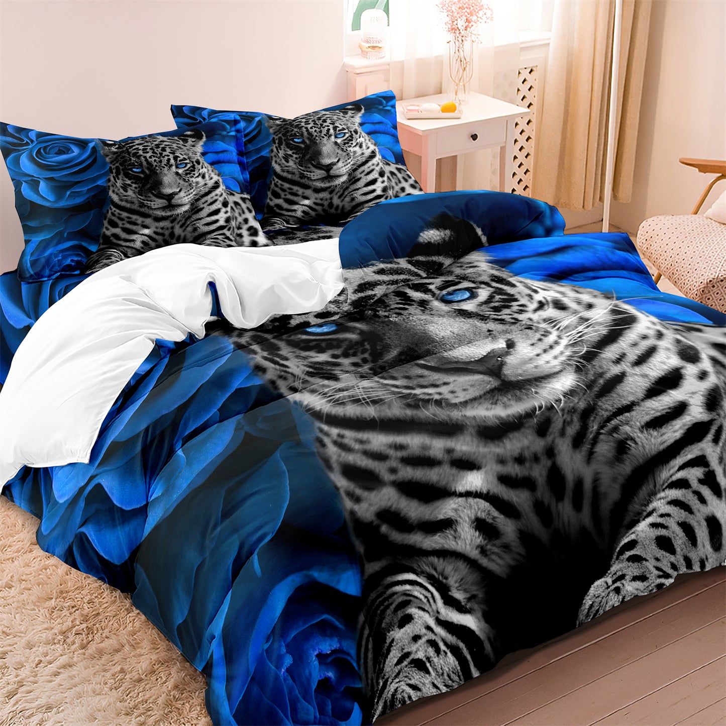 Leopard Rose Printed Quilt/Duvet Cover Bedding Set