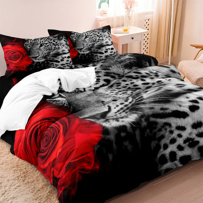 Leopard Rose Printed Quilt/Duvet Cover Bedding Set