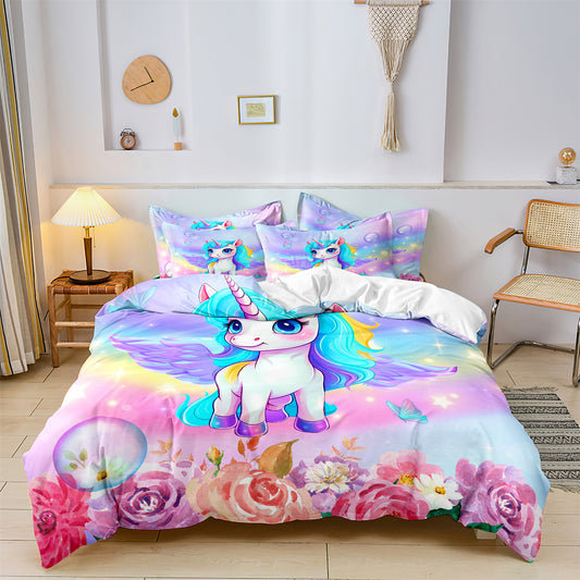 Cute Unicorn Printed Quilt/Duvet Cover Bedding Set