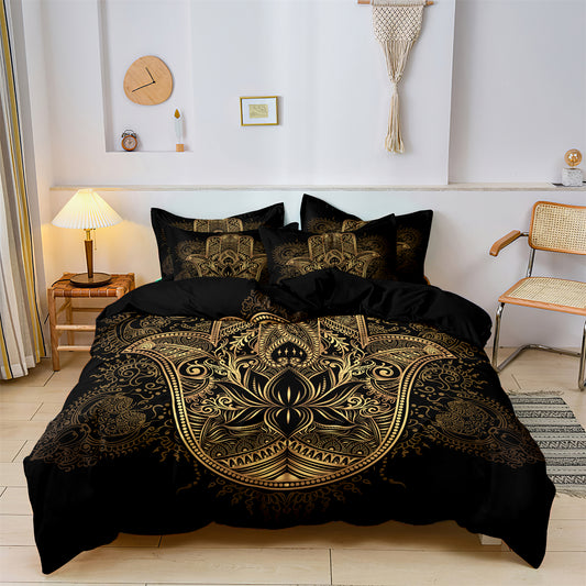 Boho Mandala Duvet Cover Set, Hamsa Hand Print Bedding Set