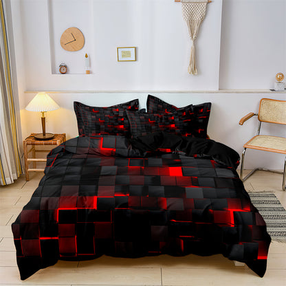 Red Grid Printed Quilt/Duvet Cover Bedding Set