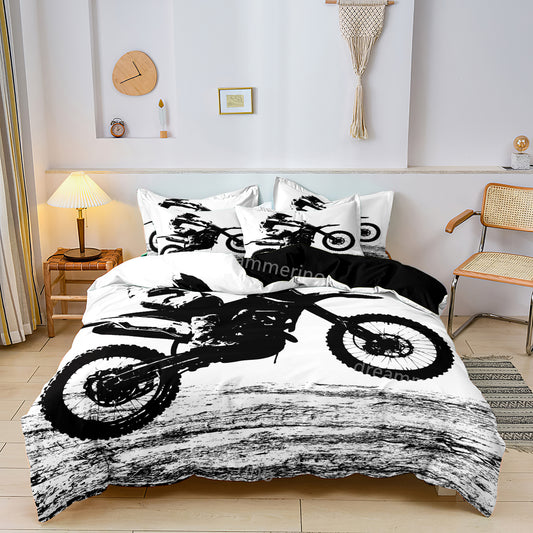 Motorcycle Printed Quilt/Duvet Cover Bedding Set