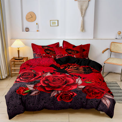 Butterfly Rose Printed Soft Quilt/Duvet Cover Bedding Set