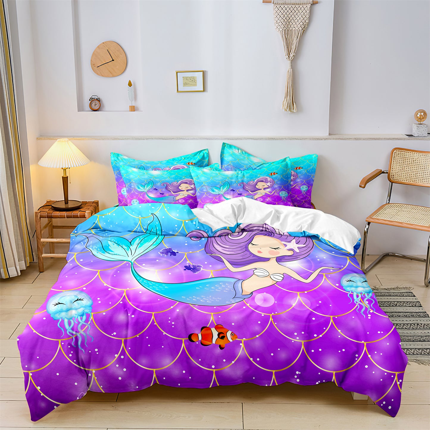 Mermaid Ocean Theme Printed Quilt/Duvet Cover Bedding Set