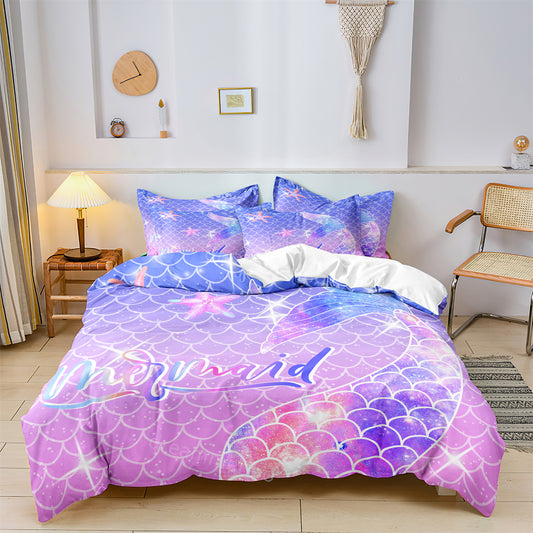 Dream Mermaid Tail Ocean Life Printed Quilt/Duvet Cover Bedding Set