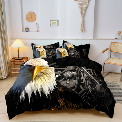 Novel Vintage Retro Eagle Motorcycle Quilt/Duvet Cover Bedding Set