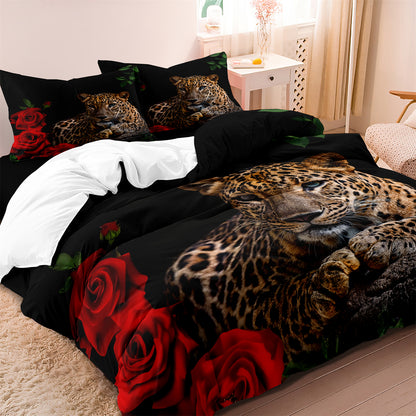 Leopard Rose Printed Quilt/Duvet Cover Bedding Set