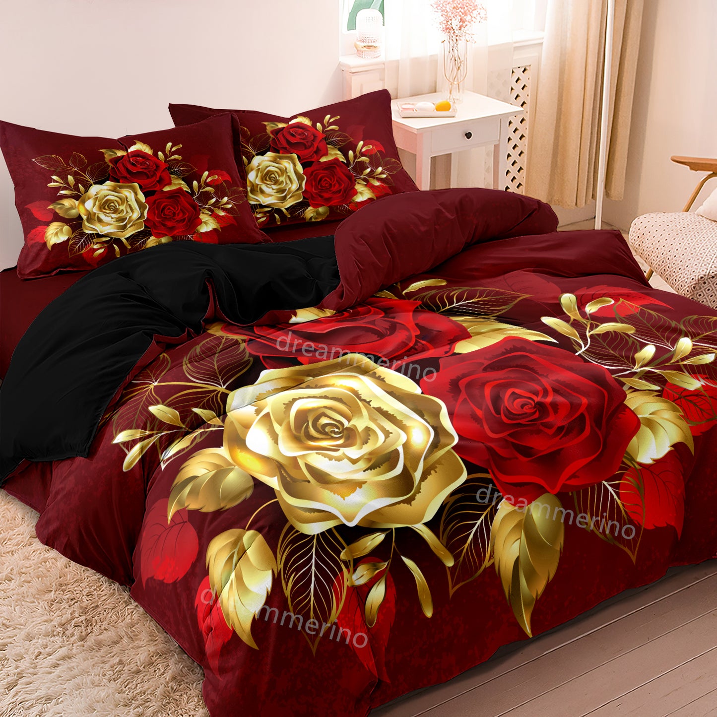 Romantic Red Rose Printed Quilt/Duvet Cover Bedding Set