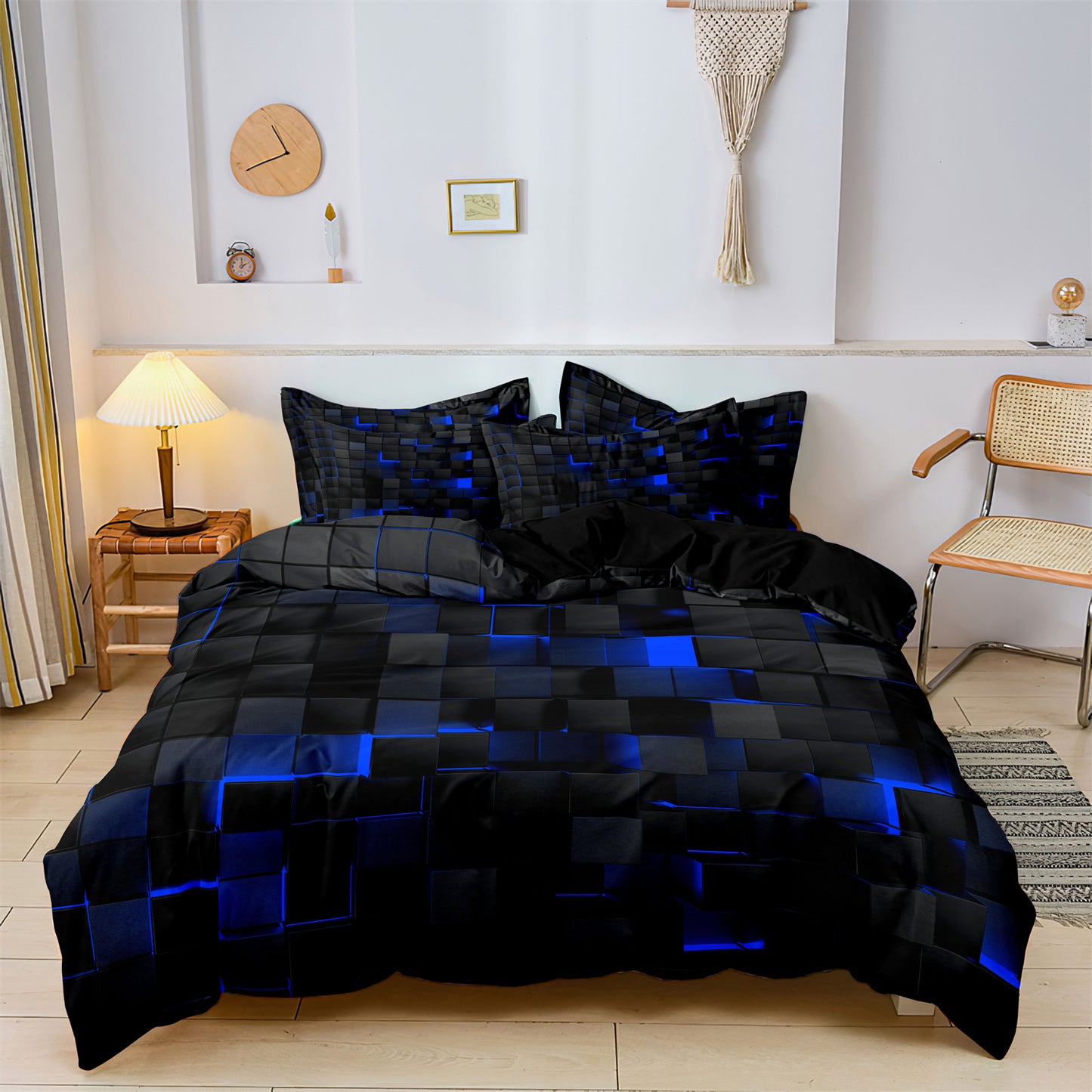 3Pcs Geometric Grid Checked Duvet Cover Bedding Set