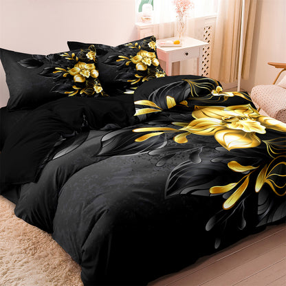 Golden Flower Printed Quilt/Duvet Cover Bedding Set