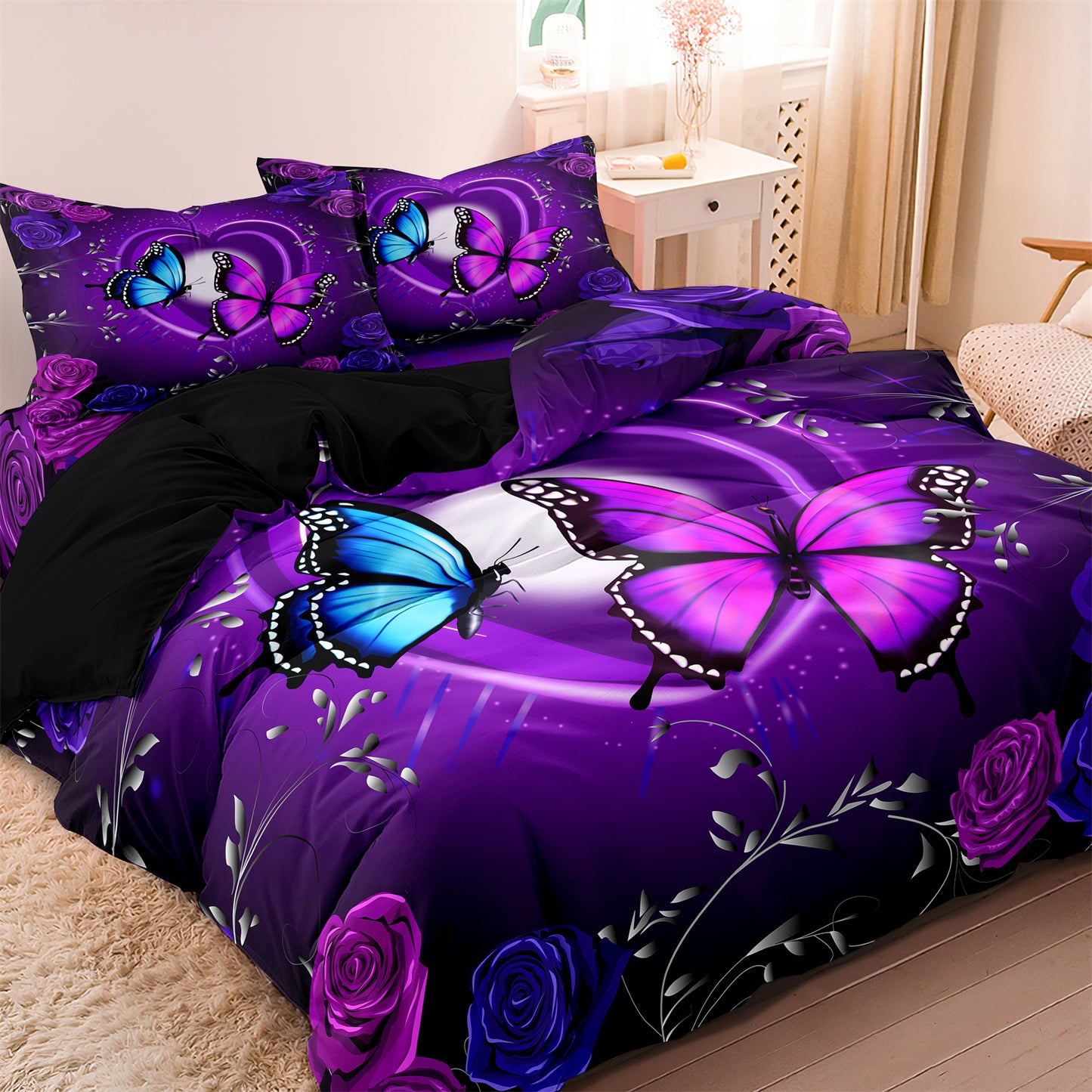 Butterfly Quilt Duvet Doona Cover Pillowcase Bedding Set