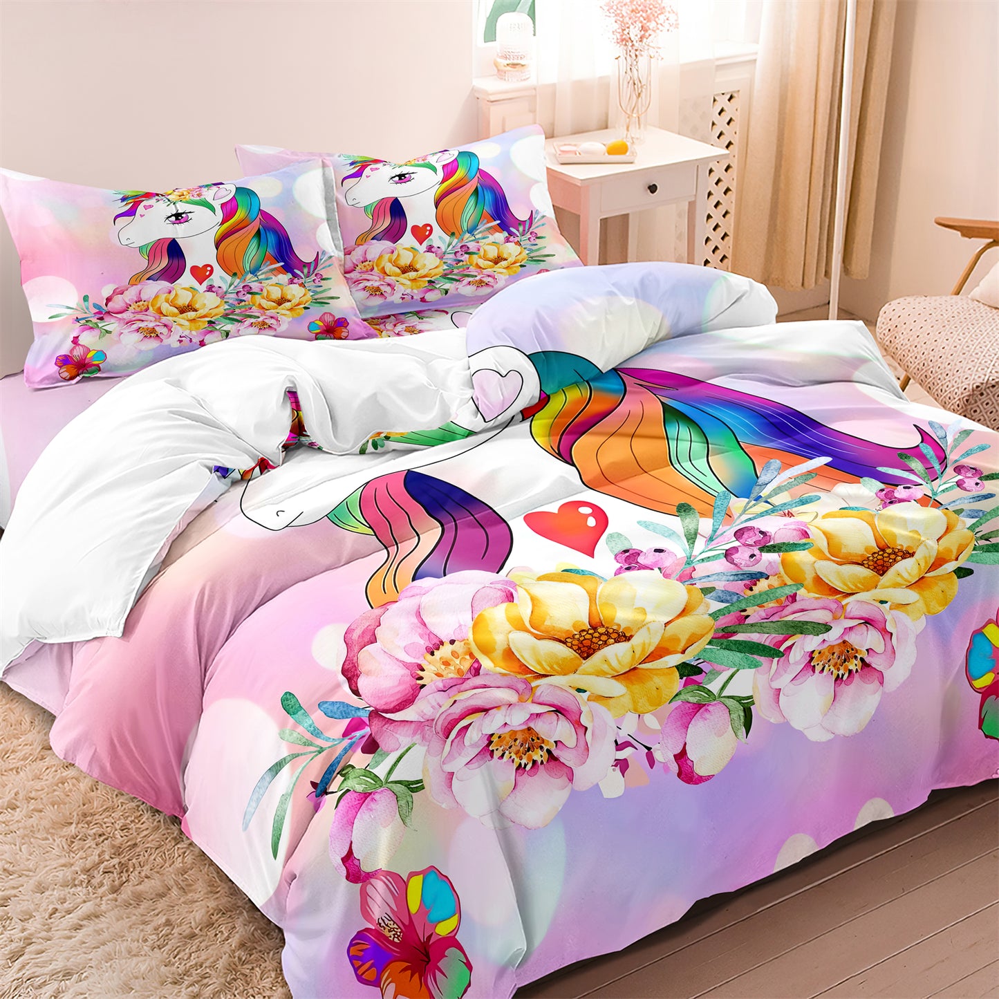 Unicorn Printed Quilt/Duvet Cover Bedding Set