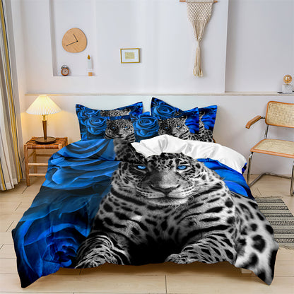 Leopard Rose Printed Quilt/Duvet Cover Bedding Set