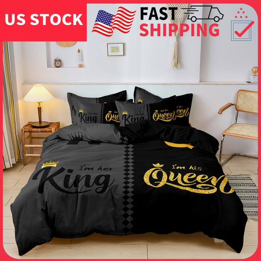 3pcs Valentine's Day Queen & King Crown Duvet Cover Set