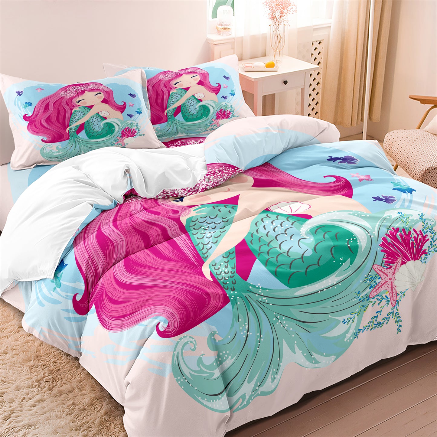 Mermaid Printed Quilt/Duvet Cover Bedding Set