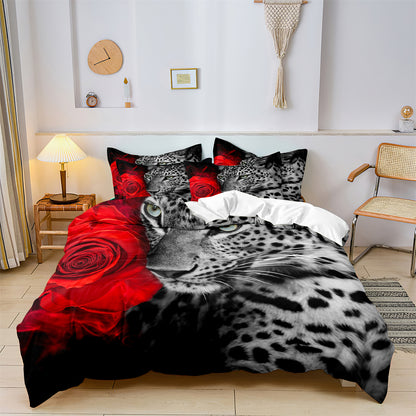 Leopard Rose Printed Quilt/Duvet Cover Bedding Set