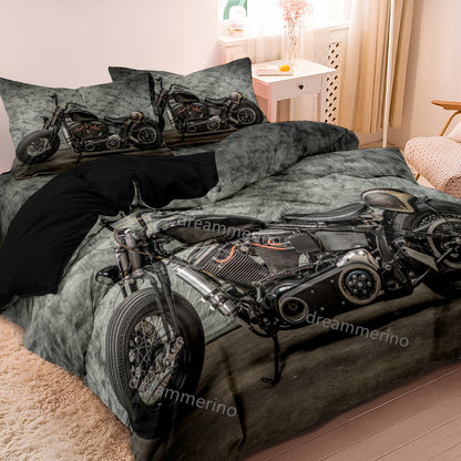 Vintage Motorbike Soft Quilt/Duvet/Doona Cover Set