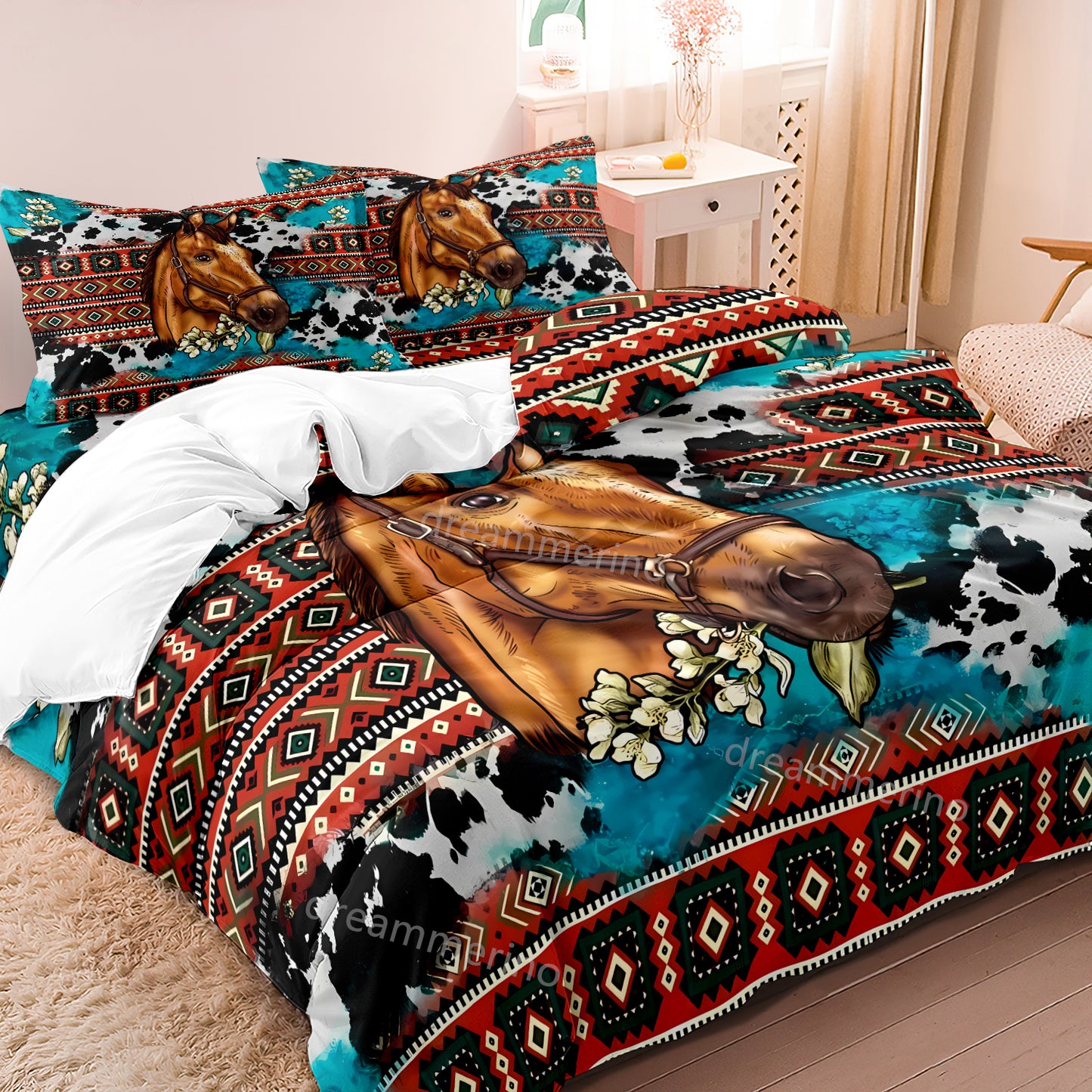 Horses Bohemia Printed Quilt/Duvet Cover Bedding Set