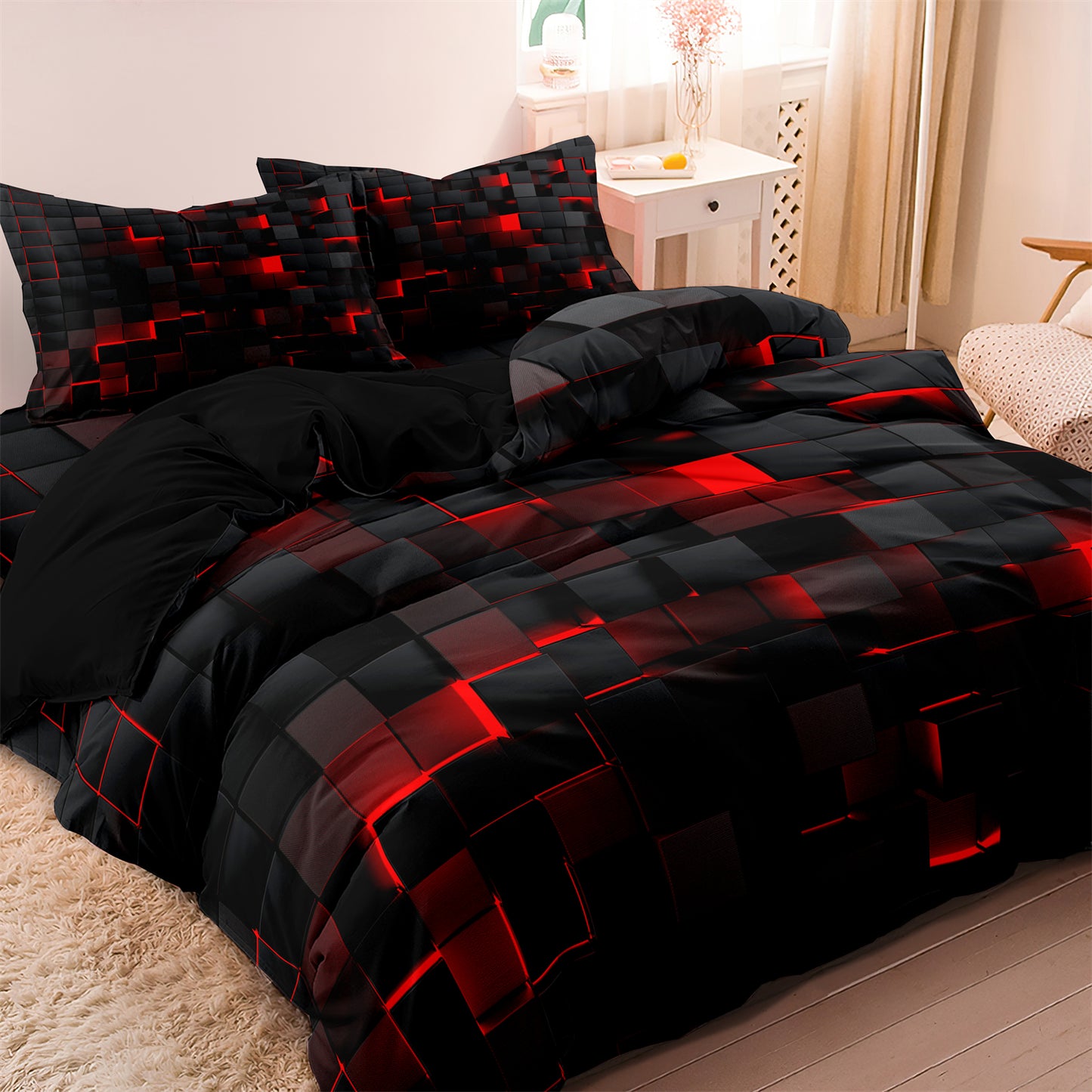 3Pcs Geometric Grid Checked Duvet Cover Bedding Set