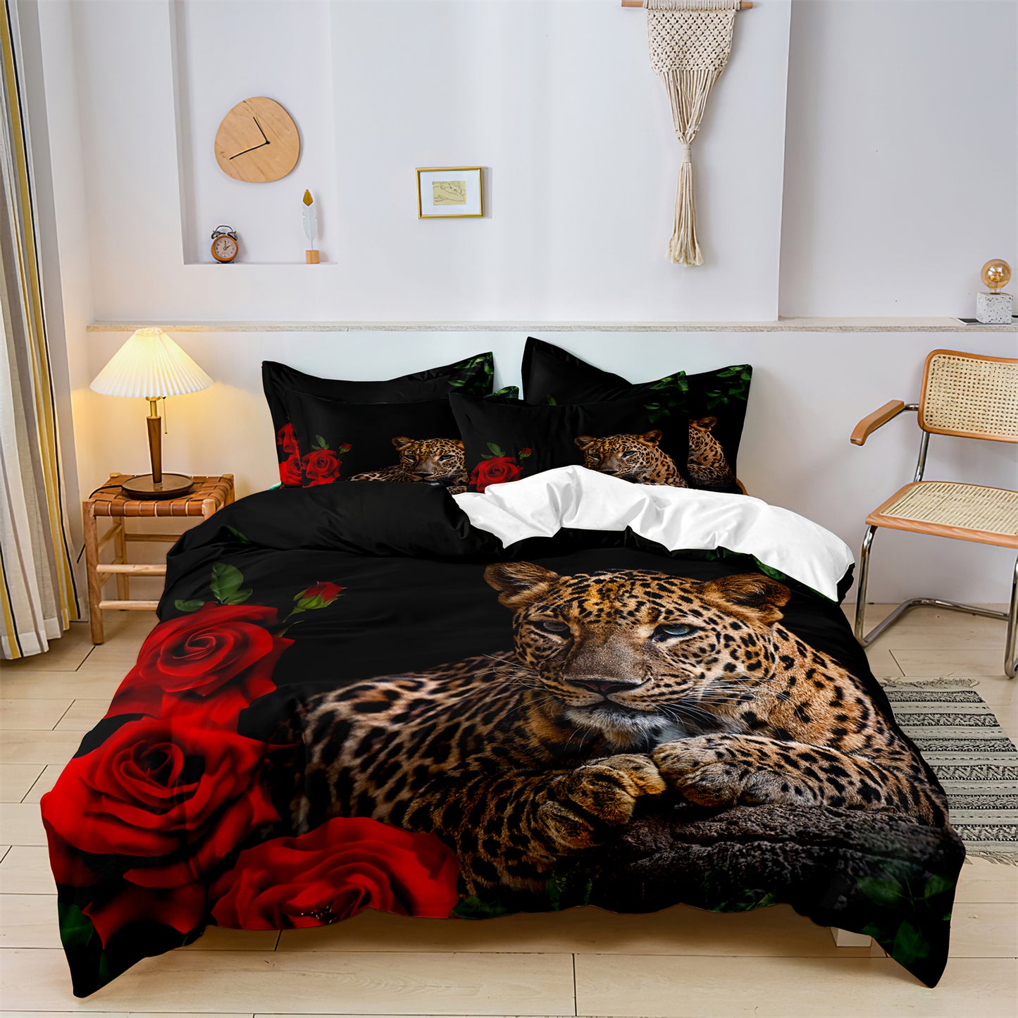 Leopard Rose Printed Quilt/Duvet Cover Bedding Set