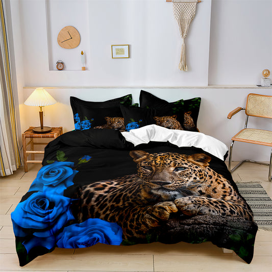 Leopard Rose Printed Quilt/Duvet Cover Bedding Set