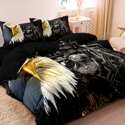 Novel Vintage Retro Eagle Motorcycle Quilt/Duvet Cover Bedding Set