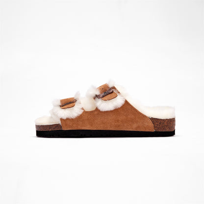 DREAMMERINO Premium Sheepskin Wool Buckle Sandals