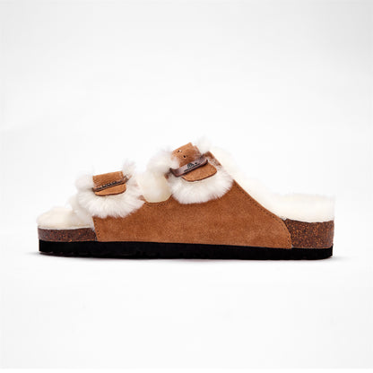 DREAMMERINO Premium Sheepskin Wool Buckle Sandals