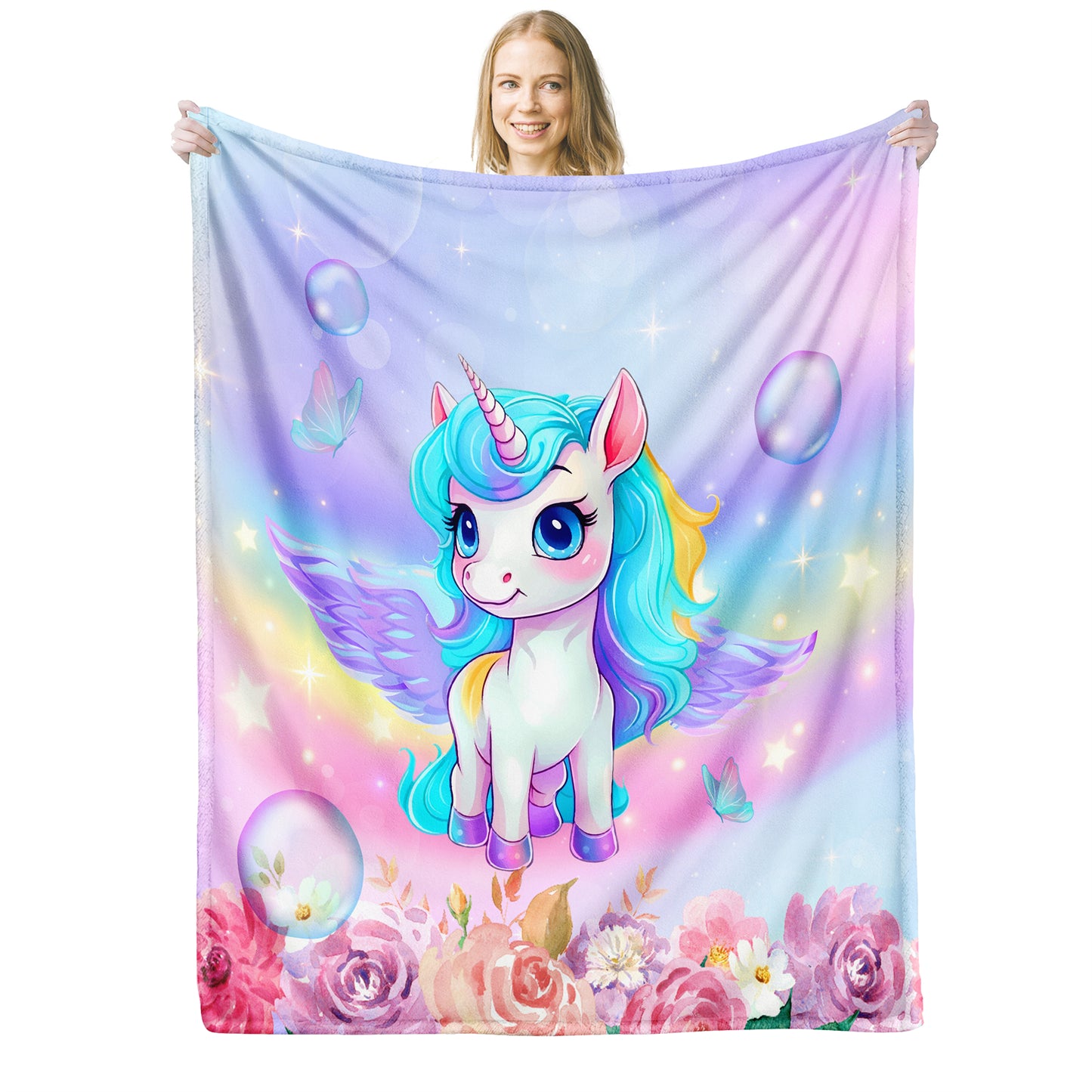 Floral Unicorn Flannel Blanket