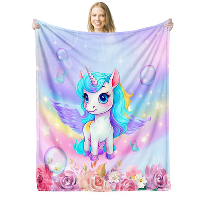 Floral Unicorn Flannel Blanket