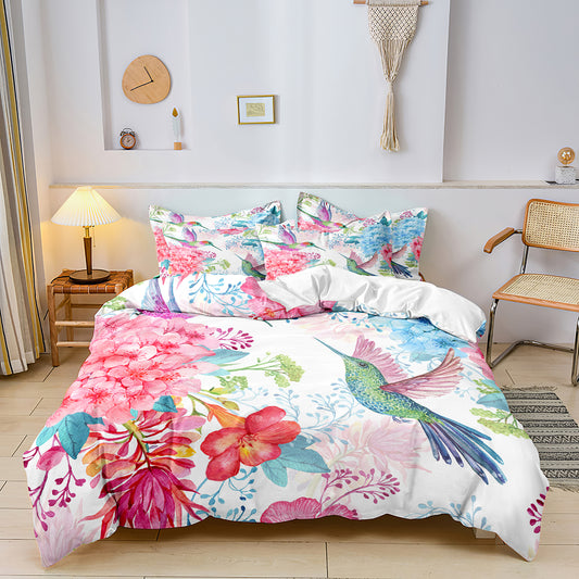 Floral Flower Bird Doona Quilt Duvet Cover Bedding Set