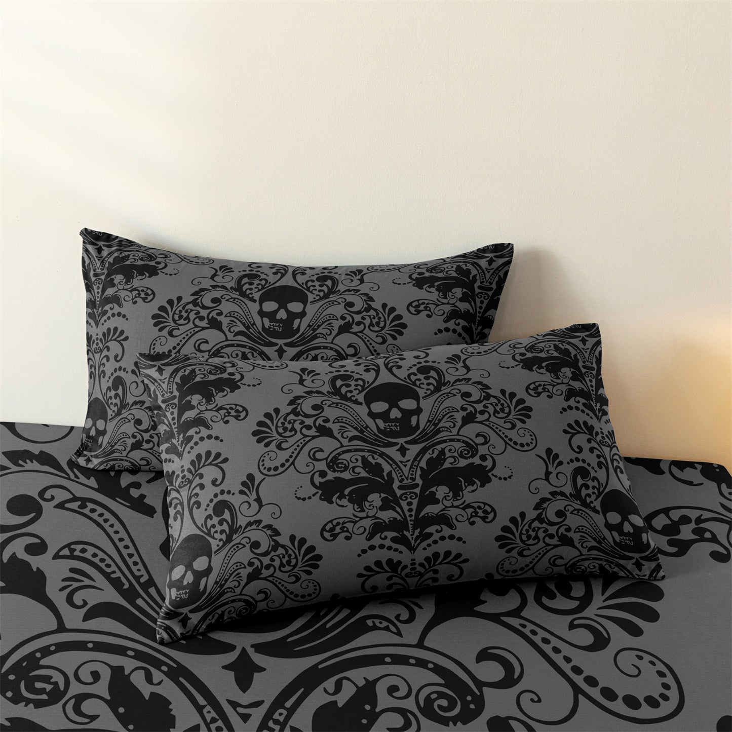 3Pcs Skull Floral Bed Sheet Fitted Set