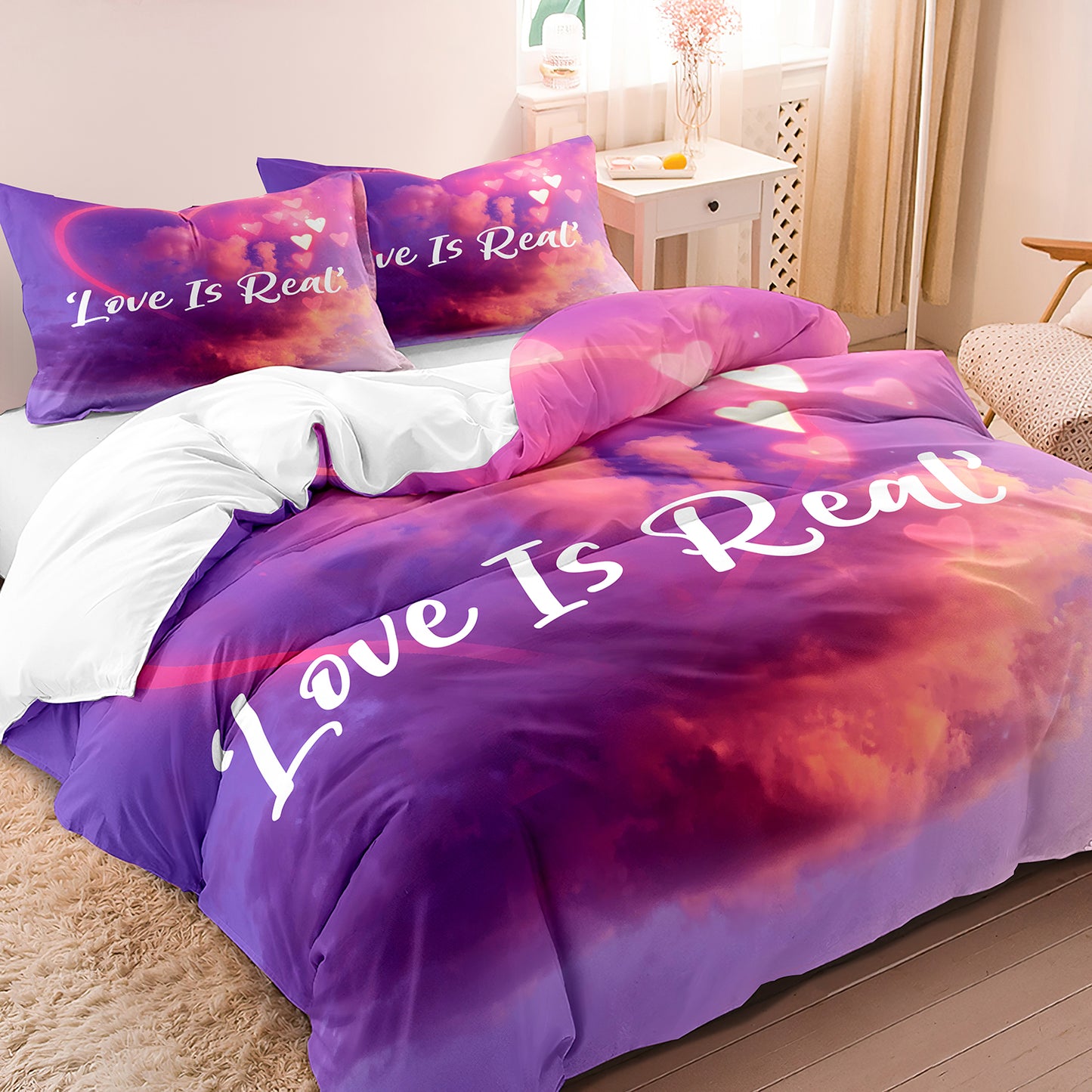 Cloud & Heart Print Doona Quilt Duvet Cover Bedding Set