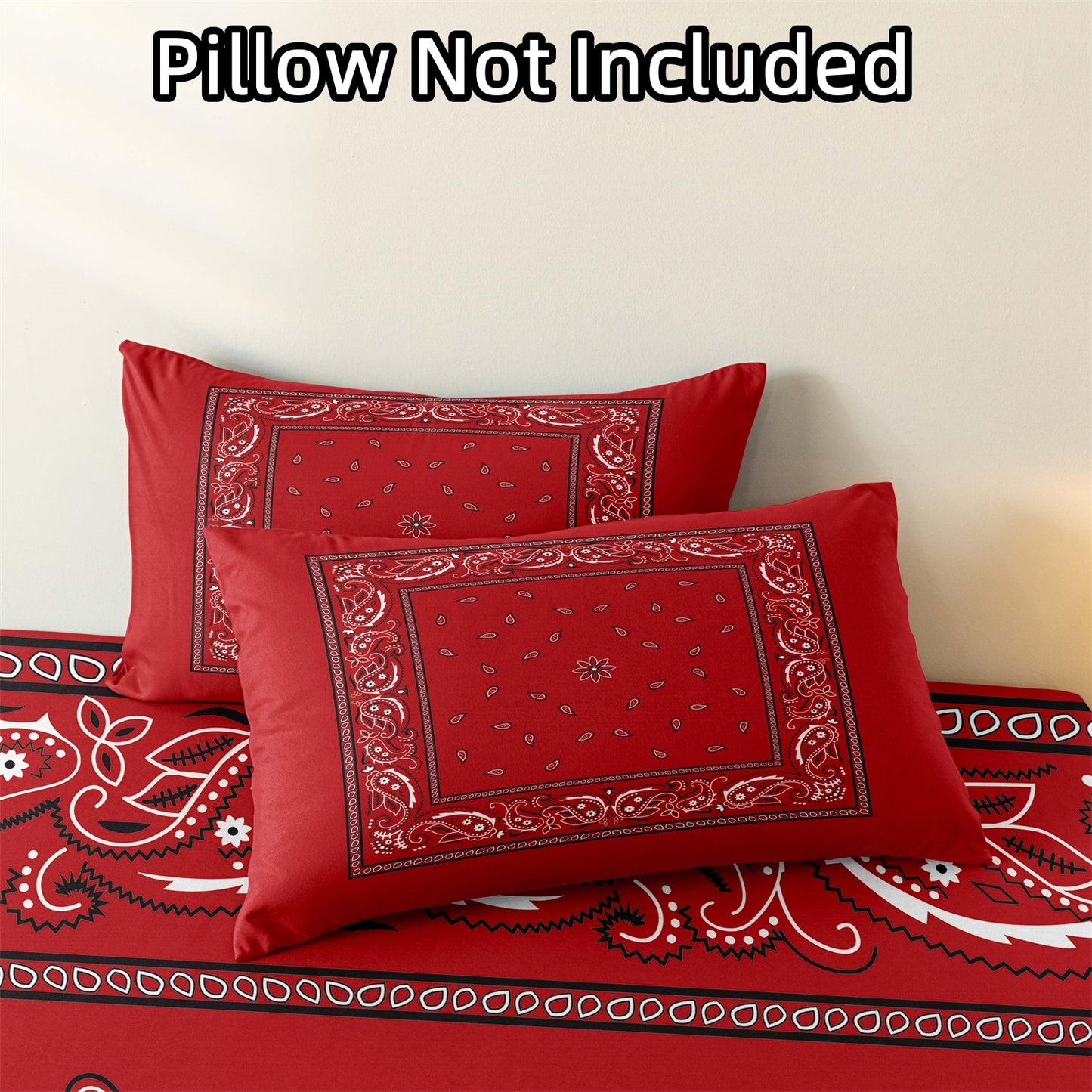 3Pcs Black & Red Boho Bandana Paisley Fitted Sheet